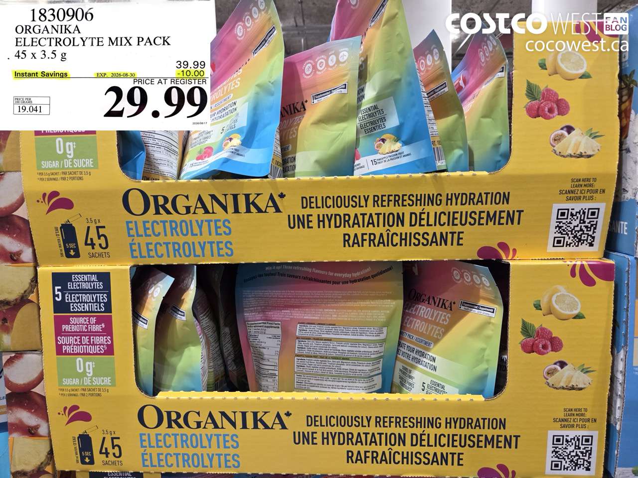 1830906 ORGANIKA ELECTROLYTE MIX PACK 45 X 3.5 G ($10.00 INSTANT SAVINGS EXPIRES ON 2026-08-30) $29.99