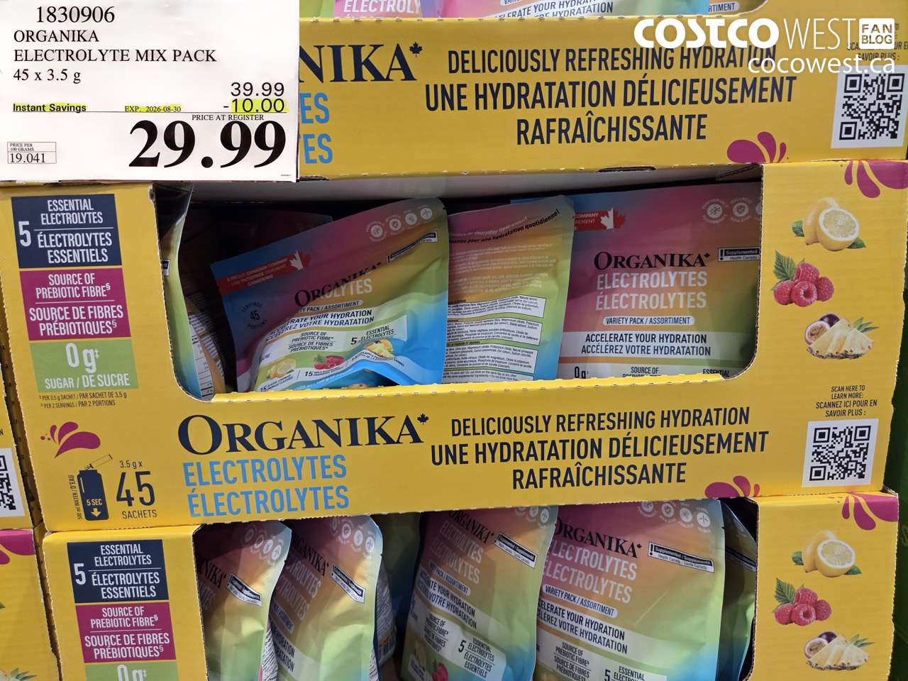 1830906 ORGANIKA ELECTROLYTE MIX PACK 45 X 3.5 G ($10.00 INSTANT SAVINGS EXPIRES ON 2026-08-30) $29.99