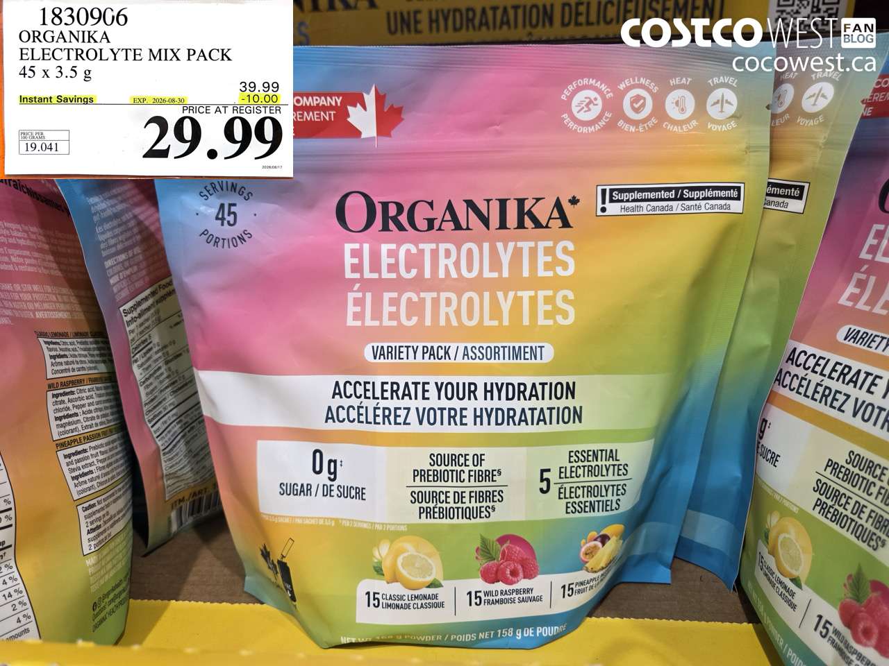 1830906 ORGANIKA ELECTROLYTE MIX PACK 45 X 3.5 G ($10.00 INSTANT SAVINGS EXPIRES ON 2026-08-30) $29.99