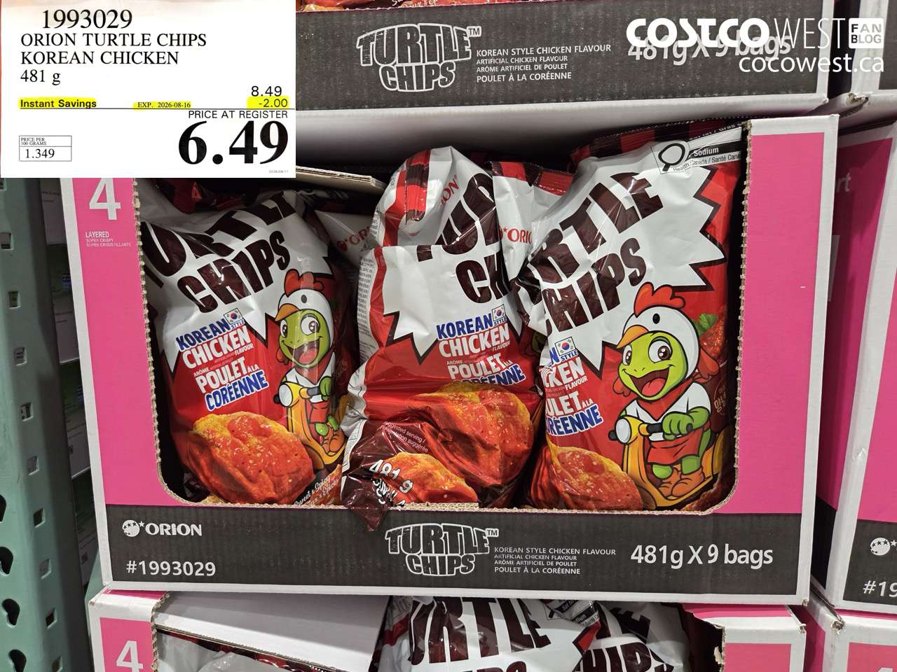 1993029 ORION TURTLE CHIPS KOREAN CHICKEN 481 G ($2.00 INSTANT SAVINGS EXPIRES ON 2026-08-16) $6.49