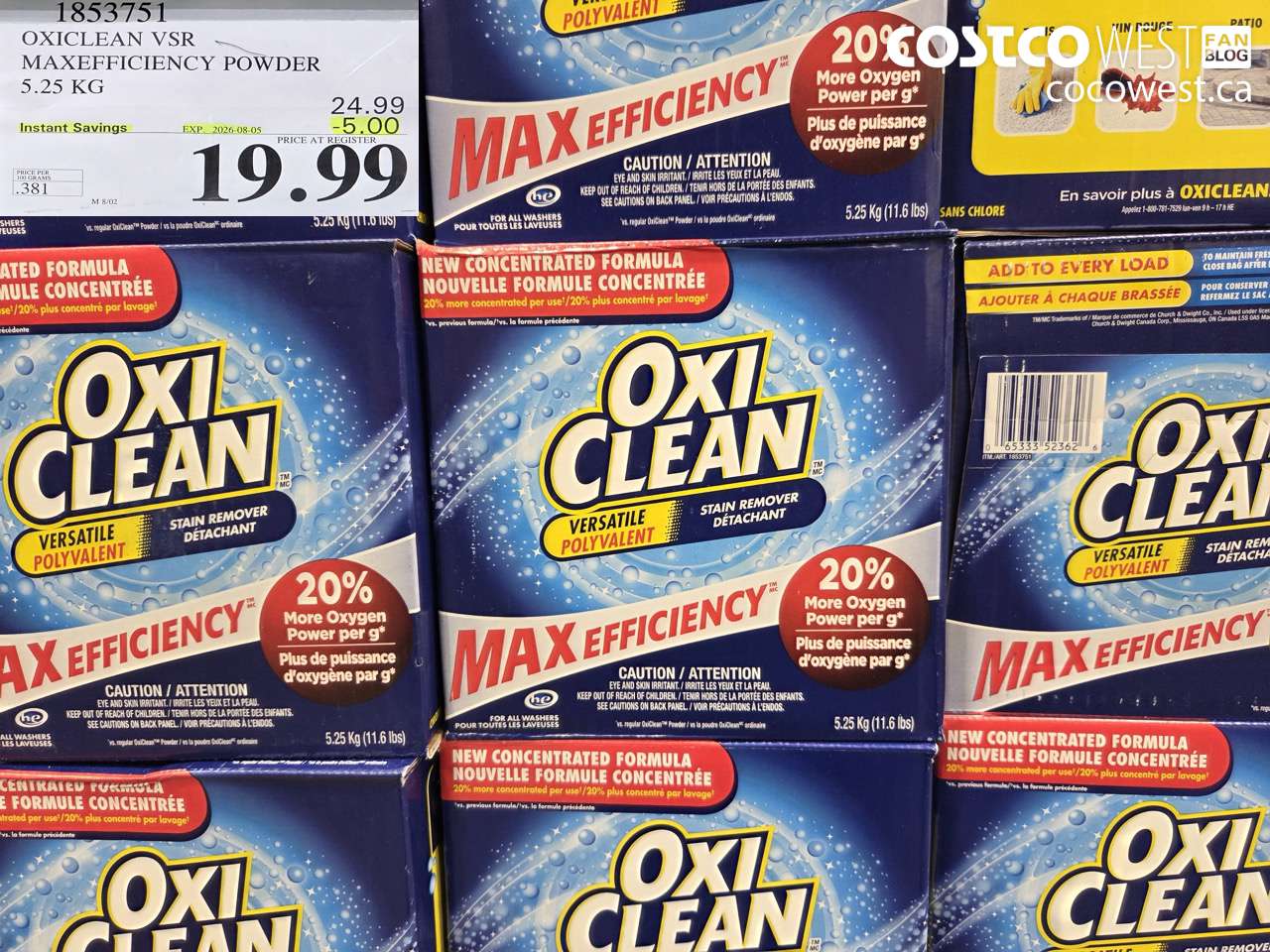 1853751 OXICLEAN VSR MAXEFFICIENCY POWDER 5.25 KG ($5.00 INSTANT SAVINGS EXPIRES ON 2026-08-05) $19.99