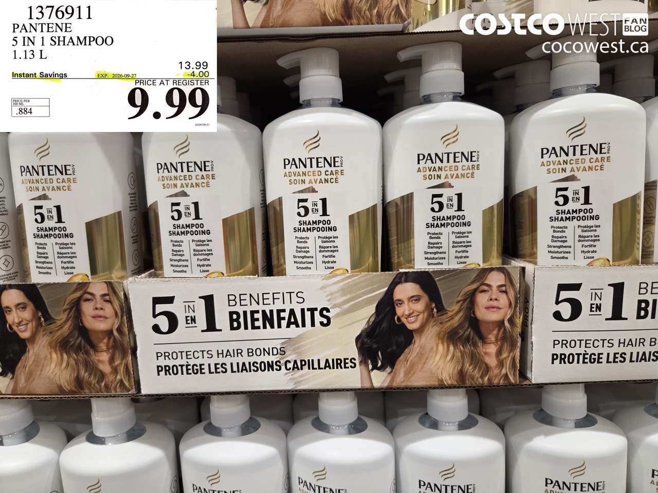1376911 PANTENE 5 IN 1 SHAMPOO 1.13 L ($4.00 INSTANT SAVINGS EXPIRES ON 2026-09-27) $9.99