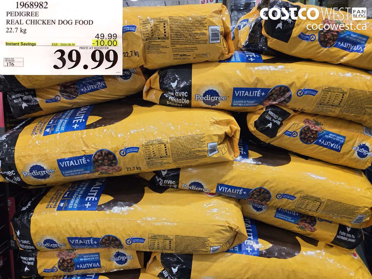1968982 PEDIGREE REAL CHICKEN DOG FOOD 22.7 KG ($10.00 INSTANT SAVINGS EXPIRES ON 2026-08-30) $39.99
