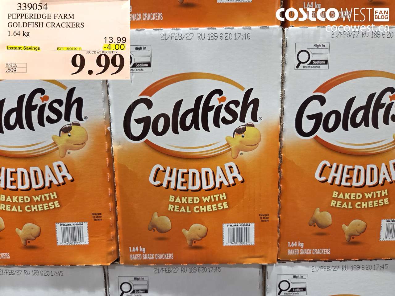 339054 PEPPERIDGE FARM GOLDFISH CRACKERS 1.64 KG ($4.00 INSTANT SAVINGS EXPIRES ON 2026-09-13) $9.99