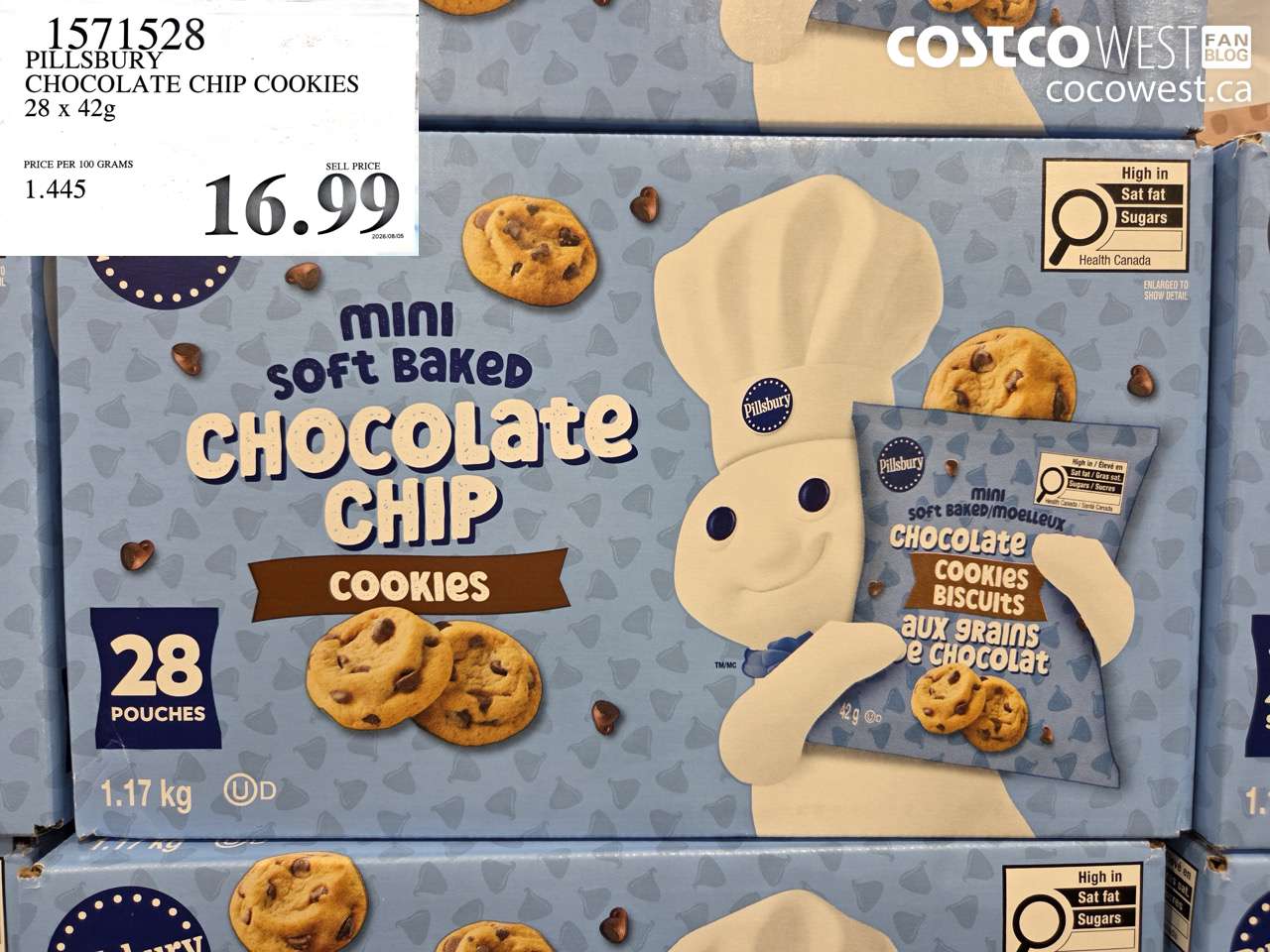 1571528 PILLSBURY CHOCOLATE CHIP COOKIES 28 X 42G $16.99