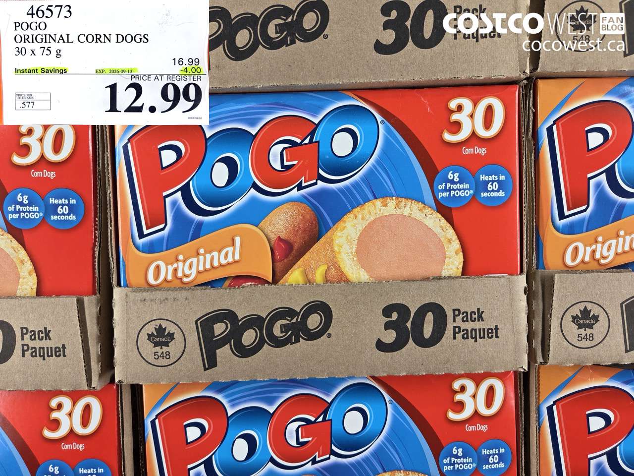 46573 POGO ORIGINAL CORN DOGS 30 X 75 G ($4.00 INSTANT SAVINGS EXPIRES ON 2026-09-13) $12.99