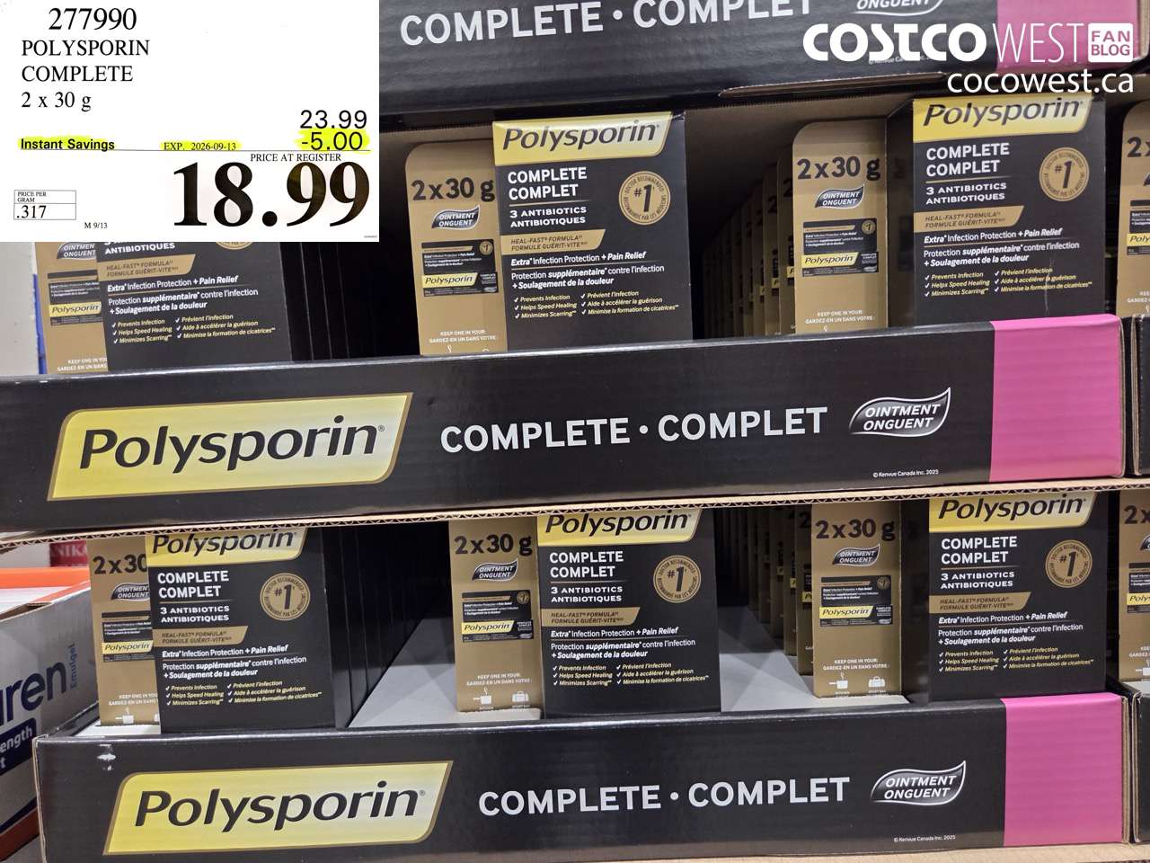 277990 POLYSPORIN COMPLETE 2 X 30 G ($5.00 INSTANT SAVINGS EXPIRES ON 2026-09-13) $18.99