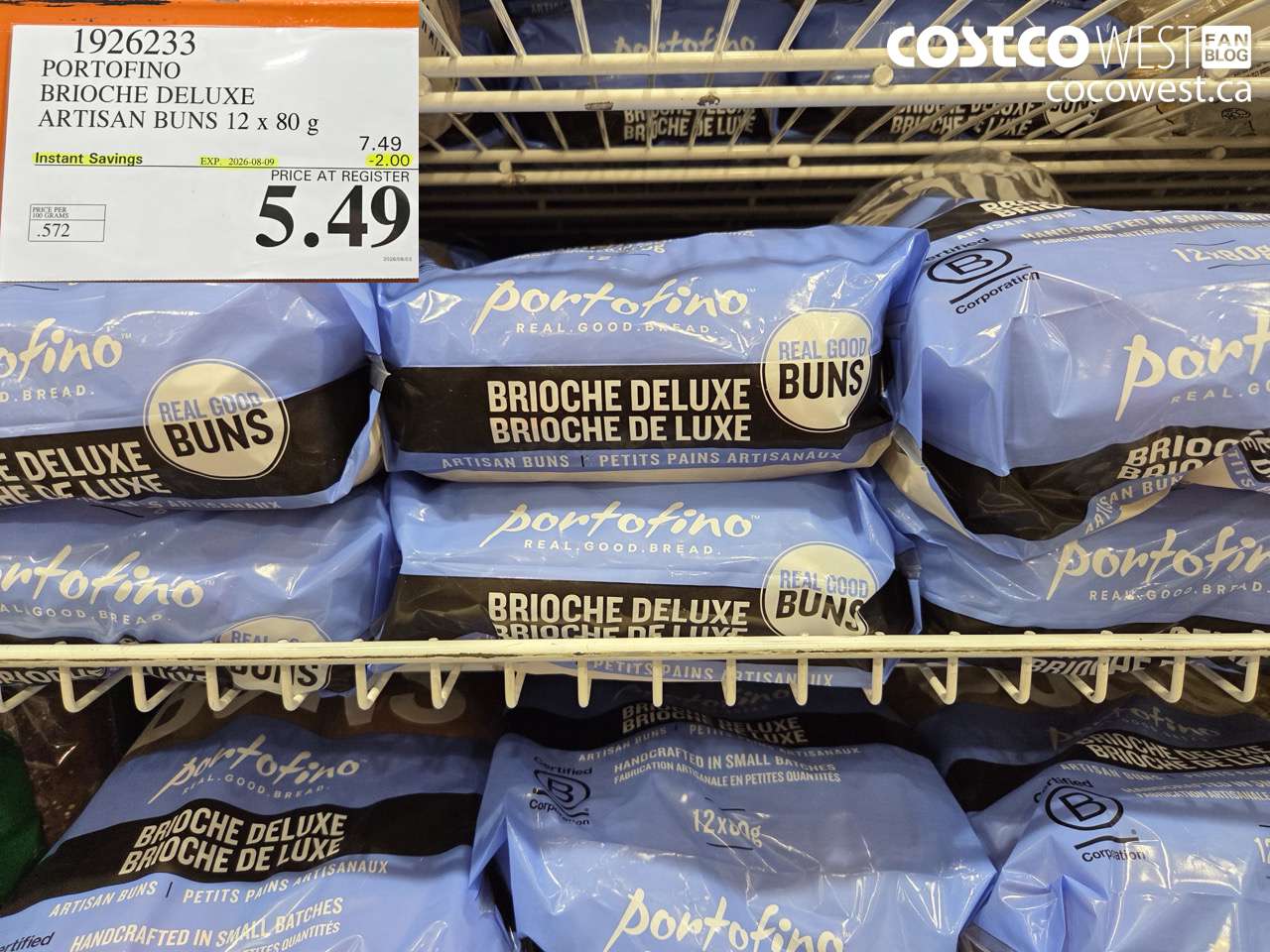 1926233 PORTOFINO BRIOCHE DELUXE ARTISAN BUNS 12 X 80 G ($2.00 INSTANT SAVINGS EXPIRES ON 2026-08-09) $5.49