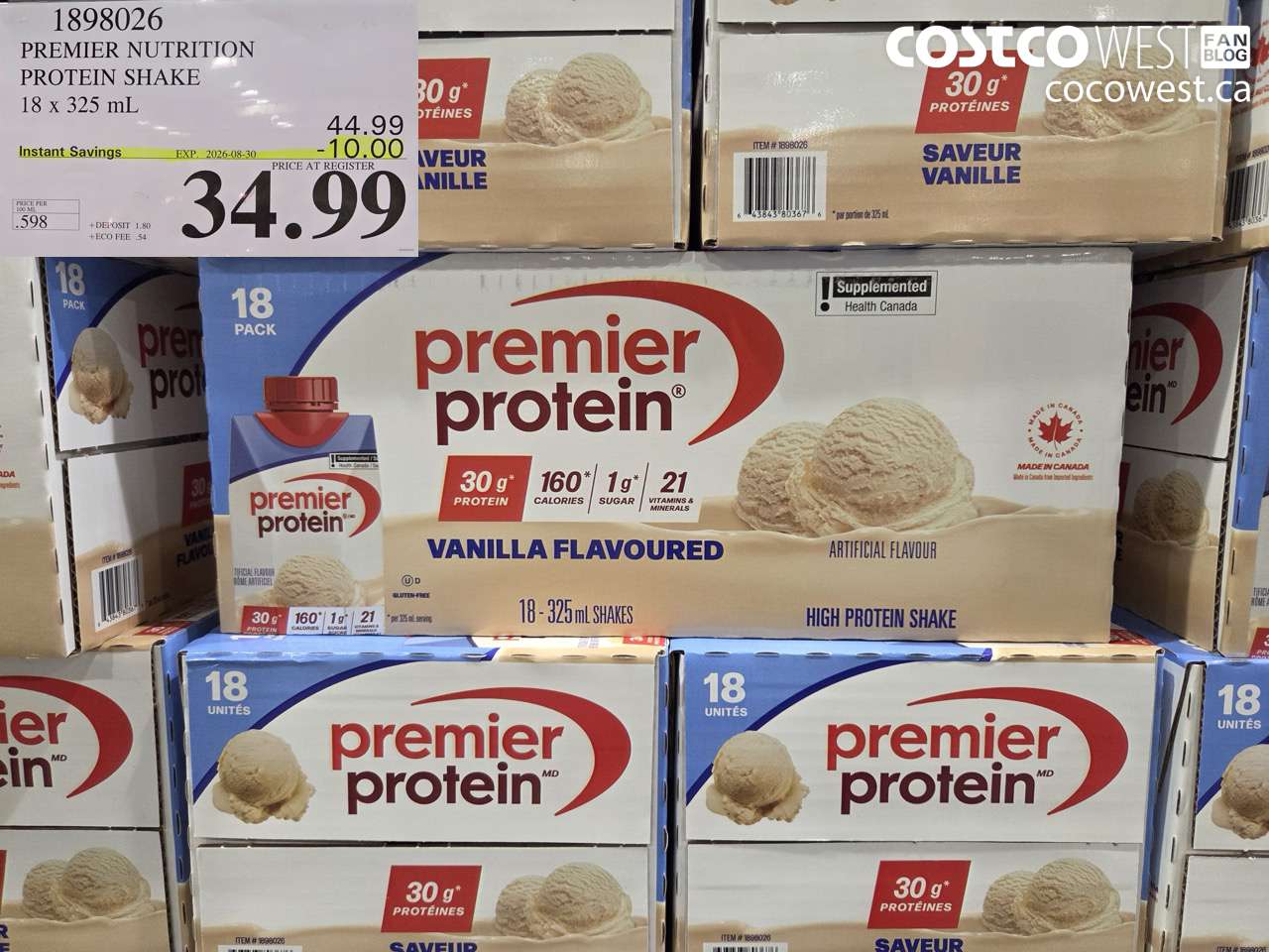 1898026 PREMIER NUTRITION PROTEIN SHAKE 18 X 325 ML ($10.00 INSTANT SAVINGS EXPIRES ON 2026-08-30) $34.99