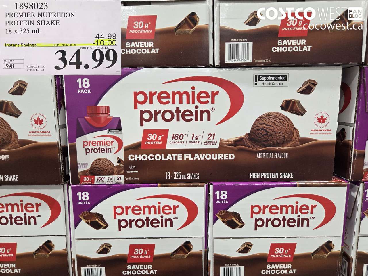 1898023 PREMIER NUTRITION PROTEIN SHAKE 18 X 325 ML ($10.00 INSTANT SAVINGS EXPIRES ON 2026-08-30) $34.99