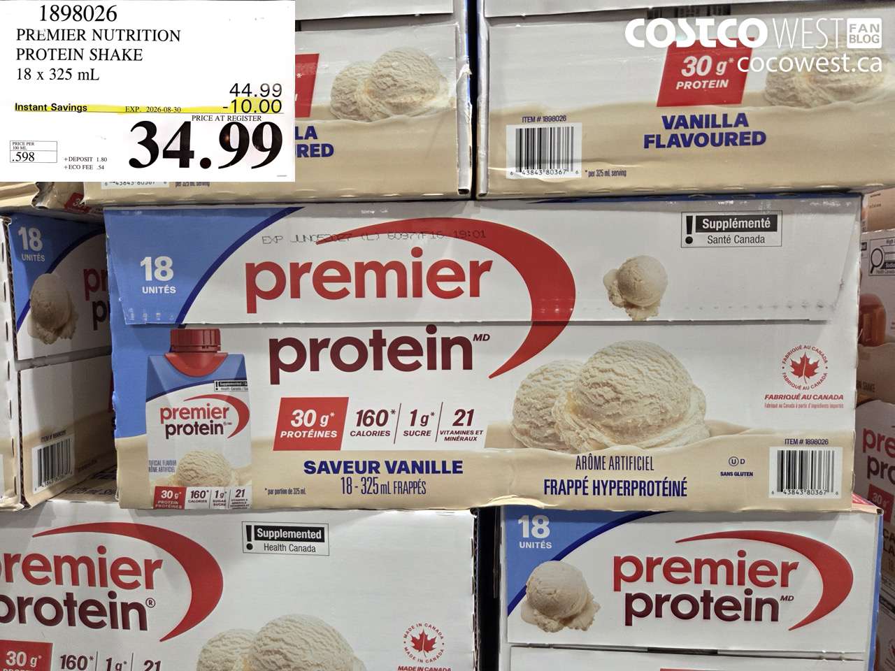 1898026 PREMIER NUTRITION PROTEIN SHAKE 18 X 325 ML ($10.00 INSTANT SAVINGS EXPIRES ON 2026-08-30) $34.99