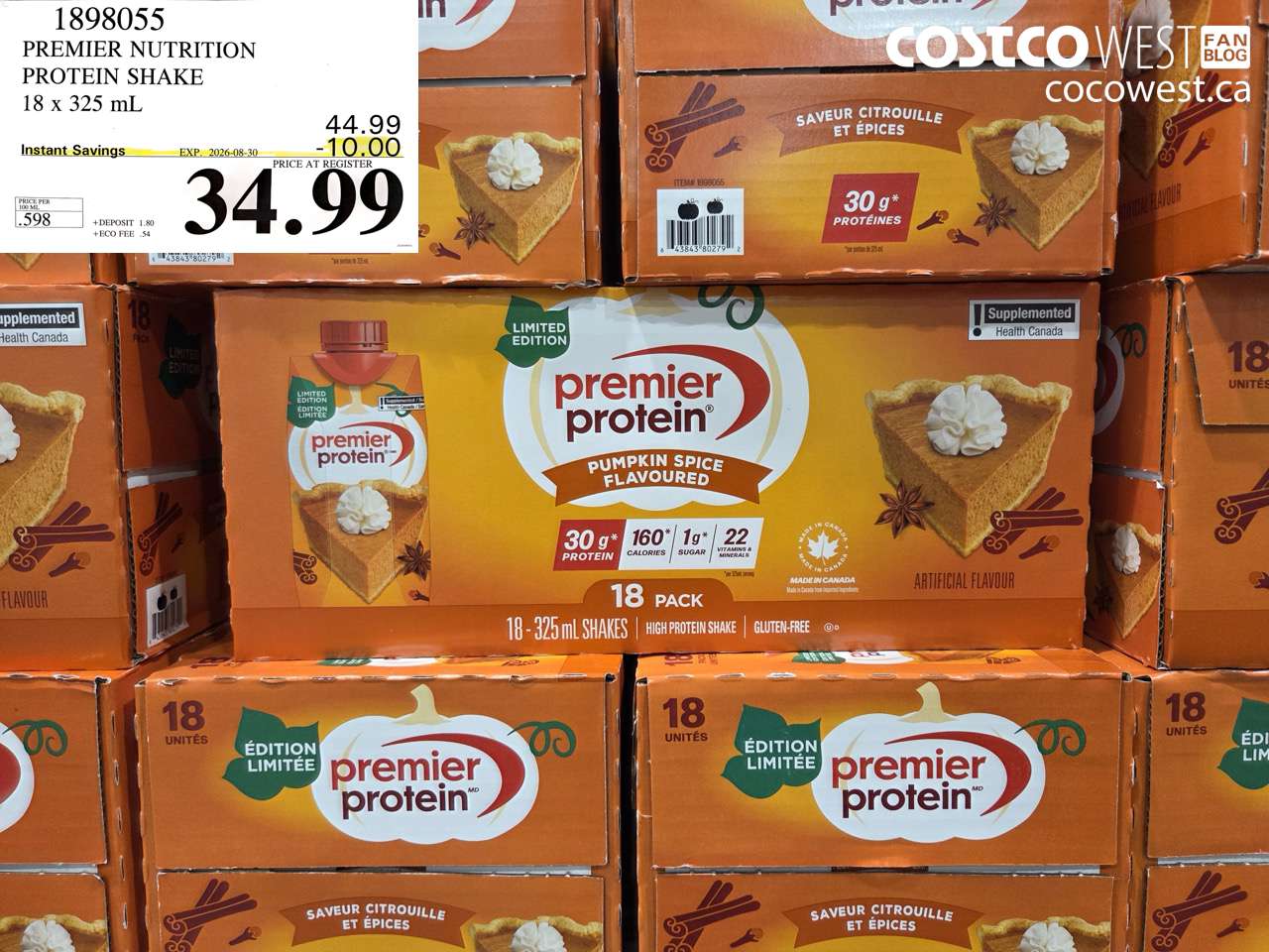 1898055 PREMIER NUTRITION PROTEIN SHAKE 18 X 325 ML ($10.00 INSTANT SAVINGS EXPIRES ON 2026-08-30) $34.99
