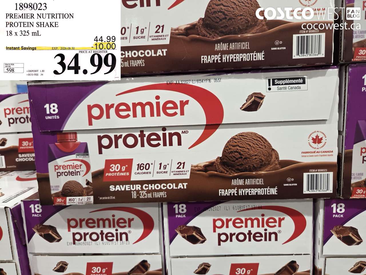 1898023 PREMIER NUTRITION PROTEIN SHAKE 18 X 325 ML ($10.00 INSTANT SAVINGS EXPIRES ON 2026-08-30) $34.99