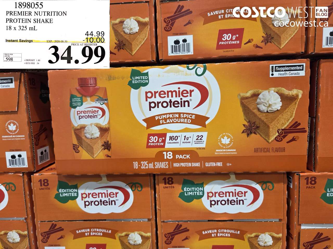 1898055 PREMIER NUTRITION PROTEIN SHAKE 18 X 325 ML ($10.00 INSTANT SAVINGS EXPIRES ON 2026-08-30) $34.99