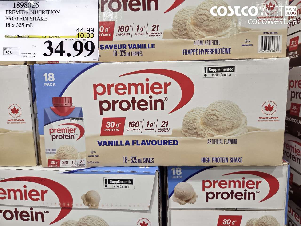1898026 PREMIER NUTRITION PROTEIN SHAKE 18 X 325 ML ($10.00 INSTANT SAVINGS EXPIRES ON 2026-08-30) $34.99