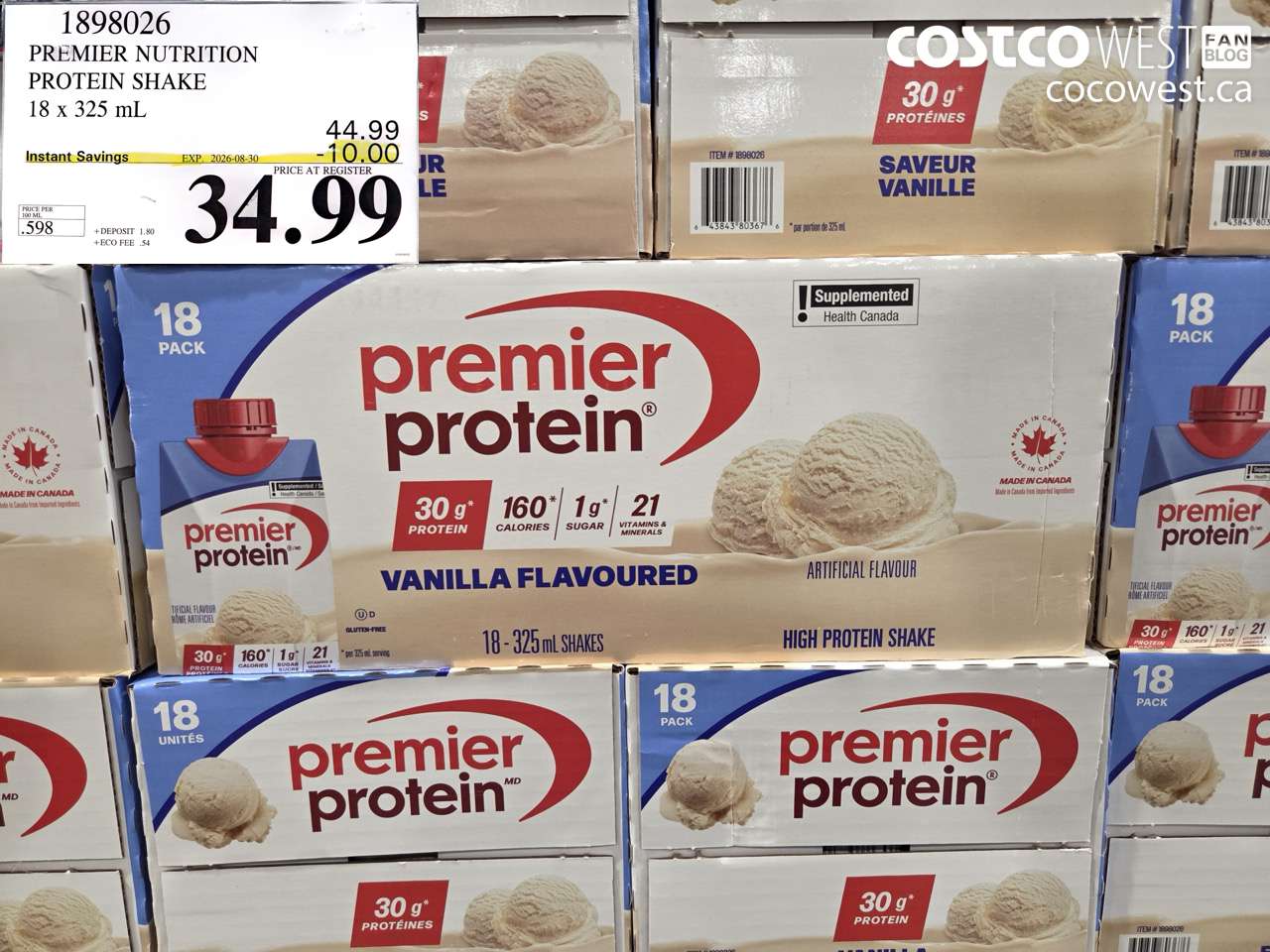 1898026 PREMIER NUTRITION PROTEIN SHAKE 18 X 325 ML ($10.00 INSTANT SAVINGS EXPIRES ON 2026-08-30) $34.99
