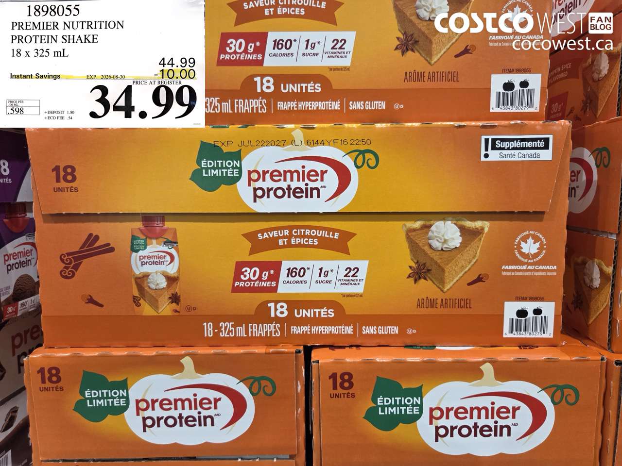 1898055 PREMIER NUTRITION PROTEIN SHAKE 18 X 325 ML ($10.00 INSTANT SAVINGS EXPIRES ON 2026-08-30) $34.99