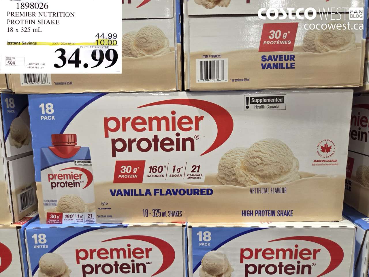 1898026 PREMIER NUTRITION PROTEIN SHAKE 18 X 325 ML ($10.00 INSTANT SAVINGS EXPIRES ON 2026-08-30) $34.99