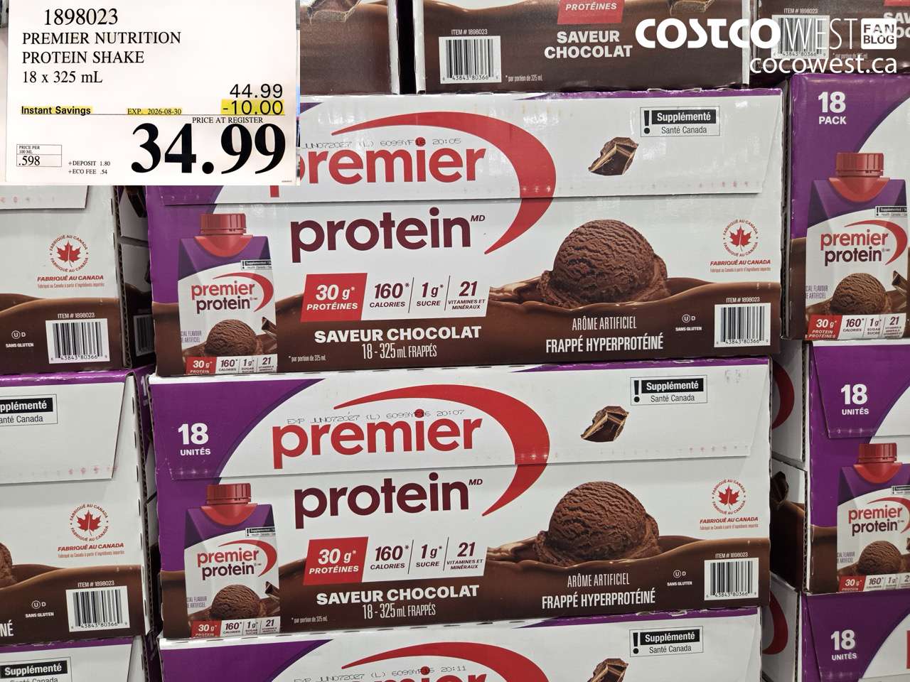 1898023 PREMIER NUTRITION PROTEIN SHAKE 18 X 325 ML ($10.00 INSTANT SAVINGS EXPIRES ON 2026-08-30) $34.99