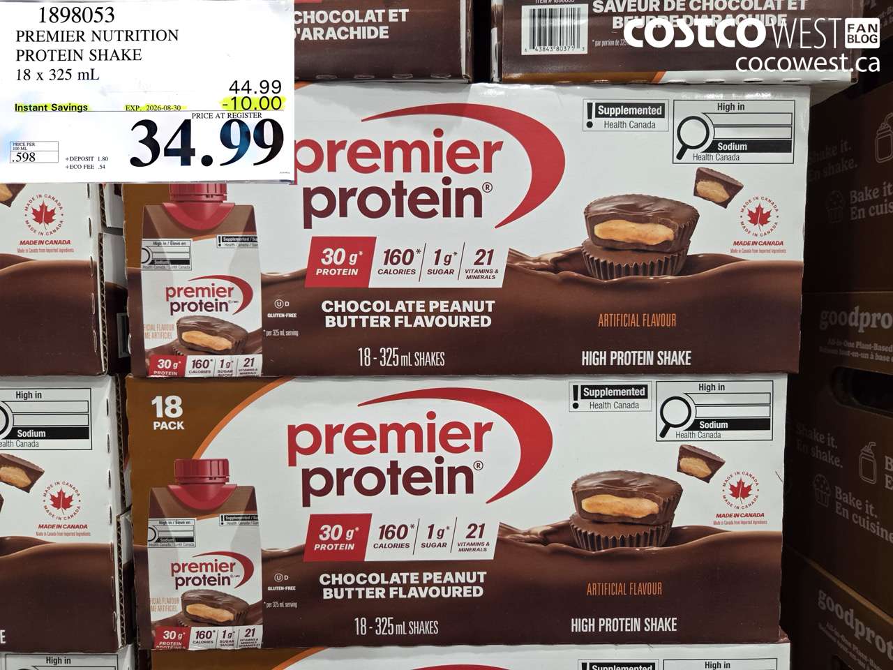1898053 PREMIER NUTRITION PROTEIN SHAKE 18 X 325 ML ($10.00 INSTANT SAVINGS EXPIRES ON 2026-08-30) $34.99