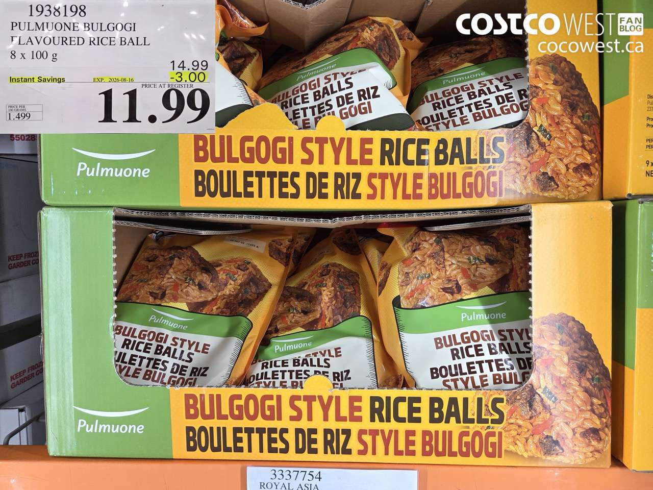 1938198 PULMUONE BULGOGI FLAVOURED RICE BALL 8 X 100 G ($3.00 INSTANT SAVINGS EXPIRES ON 2026-08-16) $11.99