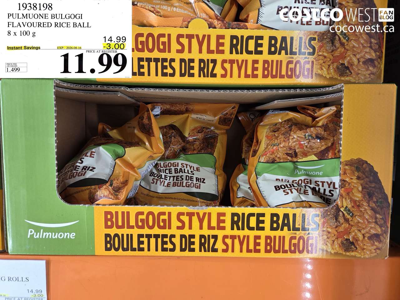 1938198 PULMUONE BULGOGI FLAVOURED RICE BALL 8 X 100 G ($3.00 INSTANT SAVINGS EXPIRES ON 2026-08-16) $11.99