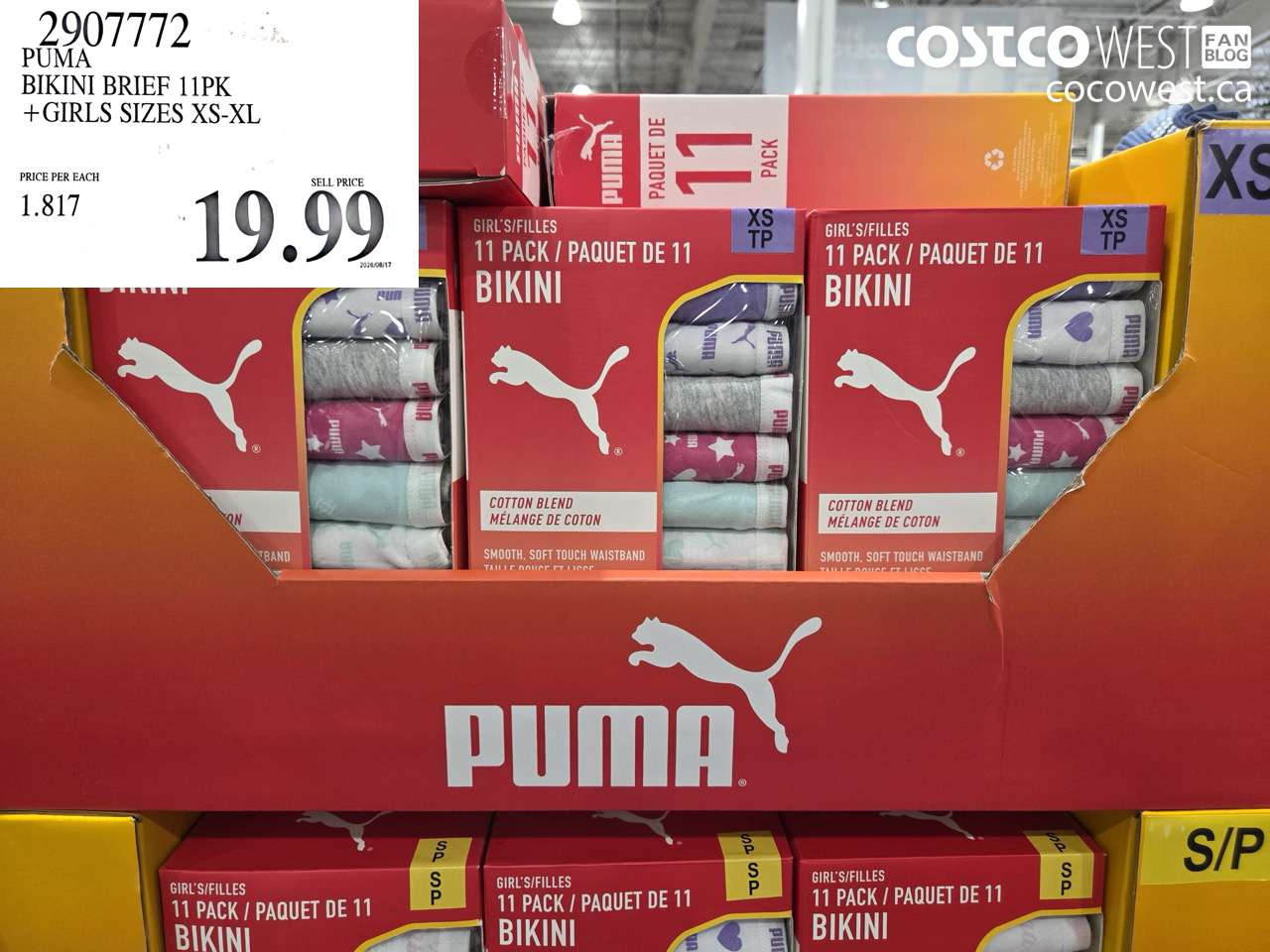 2907772 PUMA BIKINI BRIEF 11PK +GIRLS SIZES XS-XL $19.99
