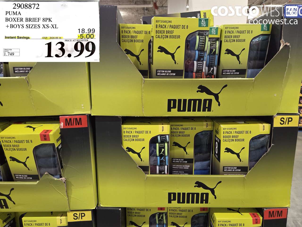 2908872 PUMA BOXER BRIEF 8PK +BOYS SIZES XS-XL ($5.00 INSTANT SAVINGS EXPIRES ON 2026-08-16) $13.99