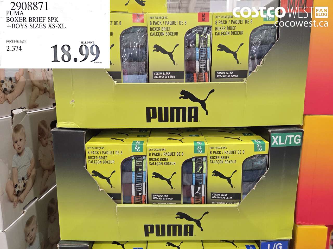 2908871 PUMA BOXER BRIEF 8PK +BOYS SIZES XS-XL $18.99