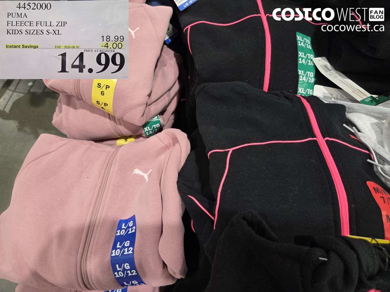 4452000 PUMA FLEECE FULL ZIP KIDS SIZES S-XL ($4.00 INSTANT SAVINGS EXPIRES ON 2026-08-30) $14.99