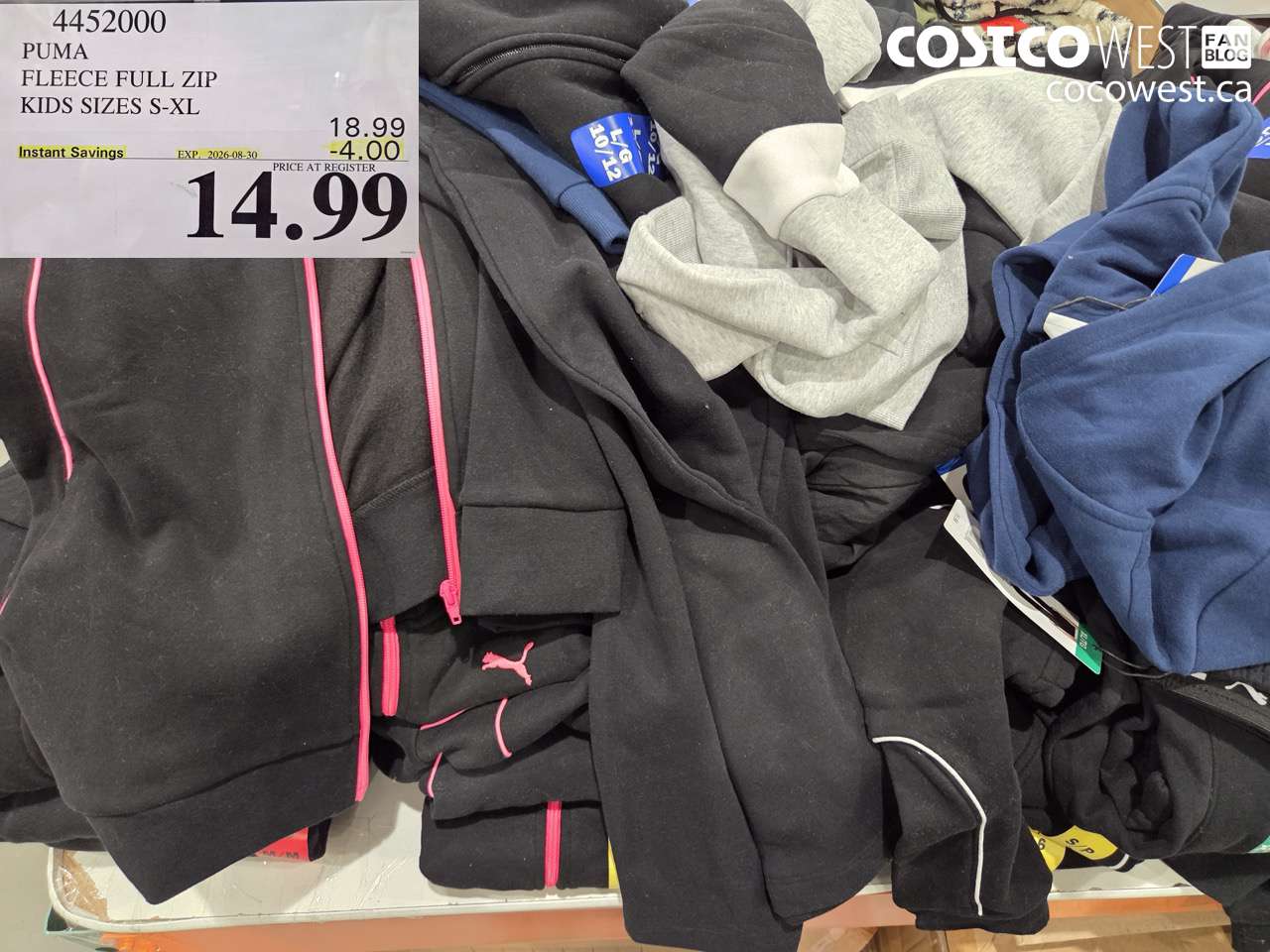 4452000 PUMA FLEECE FULL ZIP KIDS SIZES S-XL ($4.00 INSTANT SAVINGS EXPIRES ON 2026-08-30) $14.99