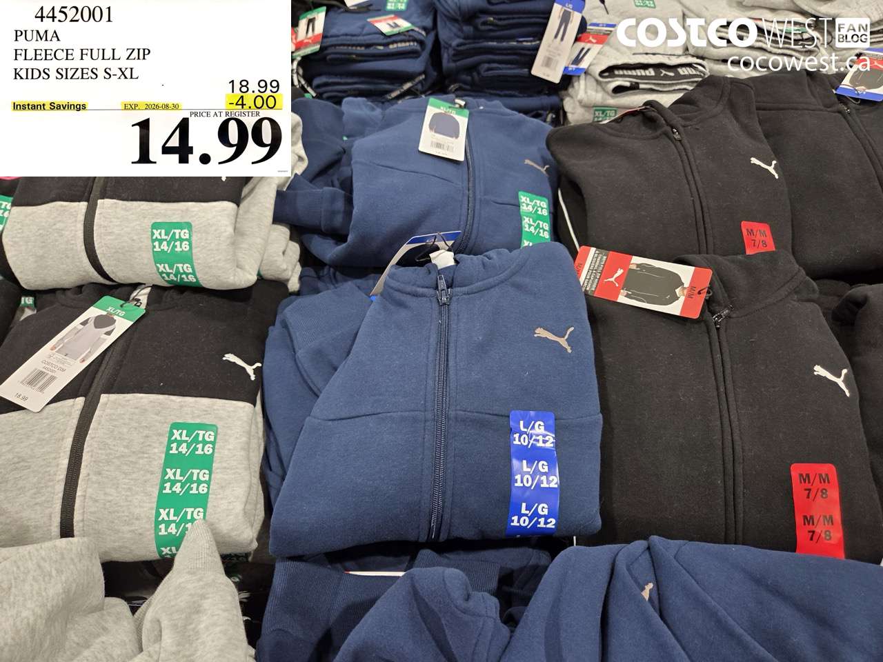 4452001 PUMA FLEECE FULL ZIP KIDS SIZES S-XL ($4.00 INSTANT SAVINGS EXPIRES ON 2026-08-30) $14.99