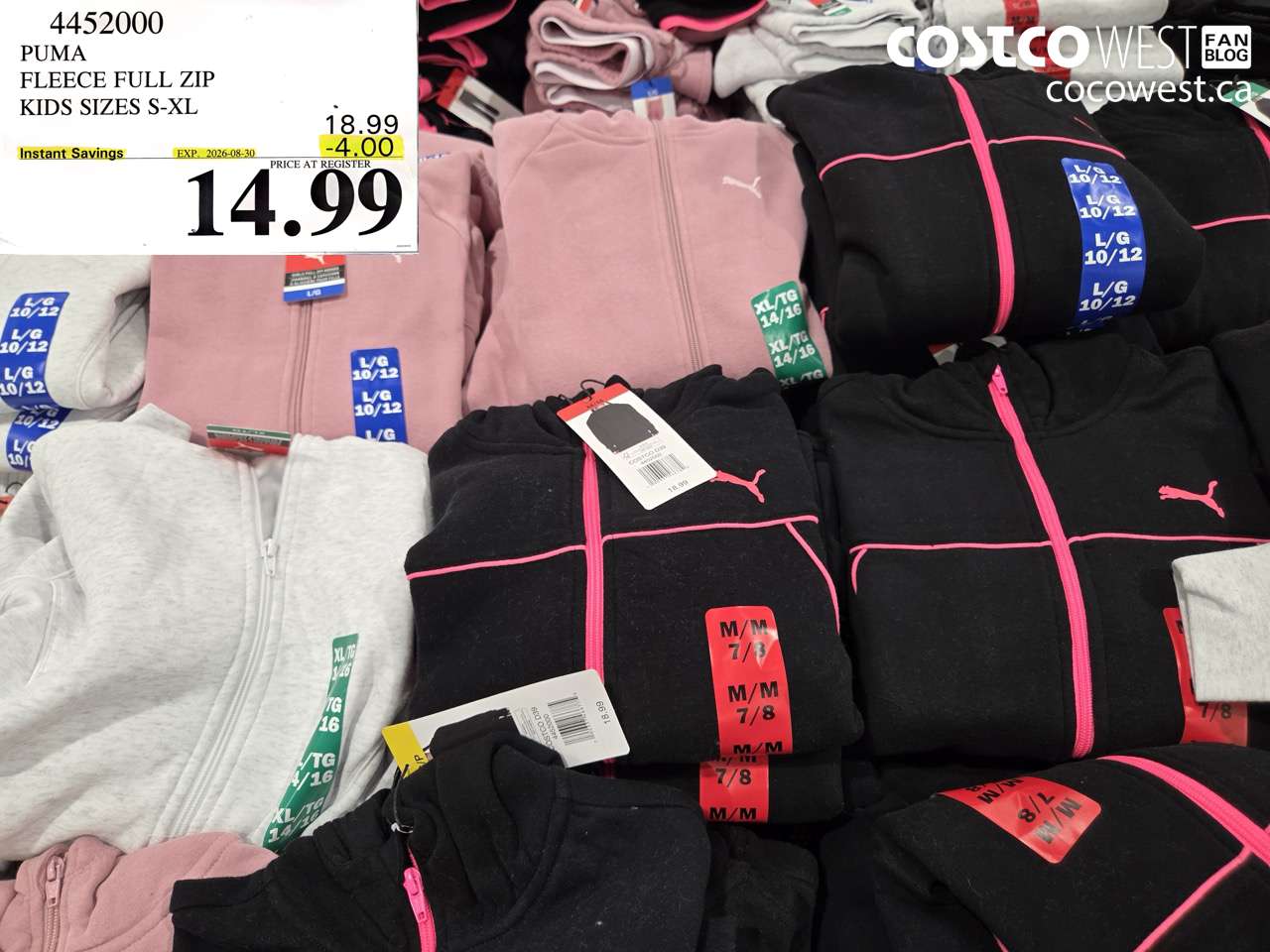 4452000 PUMA FLEECE FULL ZIP KIDS SIZES S-XL ($4.00 INSTANT SAVINGS EXPIRES ON 2026-08-30) $14.99