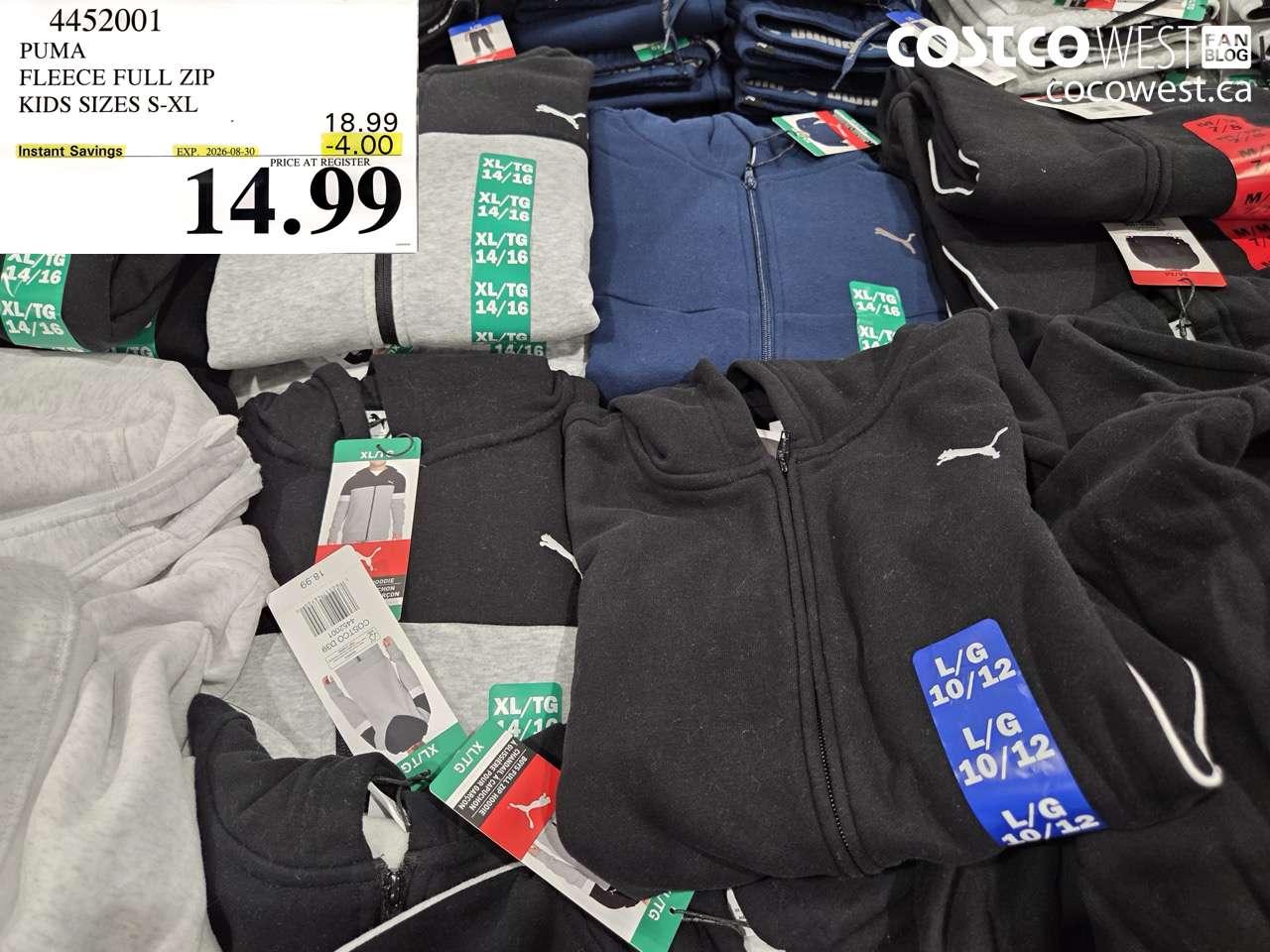 4452001 PUMA FLEECE FULL ZIP KIDS SIZES S-XL ($4.00 INSTANT SAVINGS EXPIRES ON 2026-08-30) $14.99