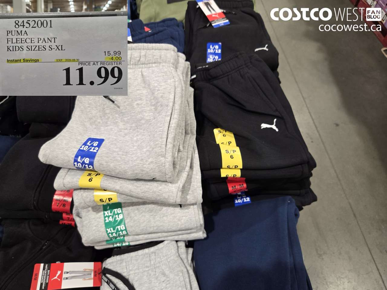 8452001 PUMA FLEECE PANT KIDS SIZES S-XL ($4.00 INSTANT SAVINGS EXPIRES ON 2026-08-30) $11.99