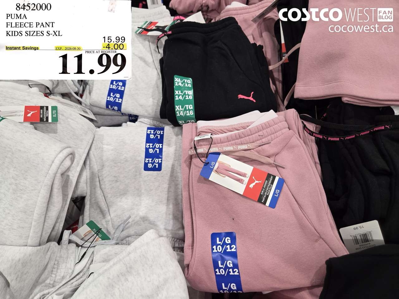 8452000 PUMA FLEECE PANT KIDS SIZES S-XL ($4.00 INSTANT SAVINGS EXPIRES ON 2026-08-30) $11.99