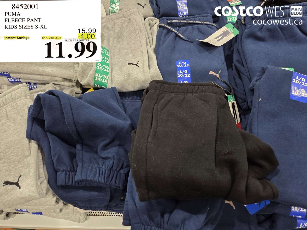8452001 PUMA FLEECE PANT KIDS SIZES S-XL ($4.00 INSTANT SAVINGS EXPIRES ON 2026-08-30) $11.99