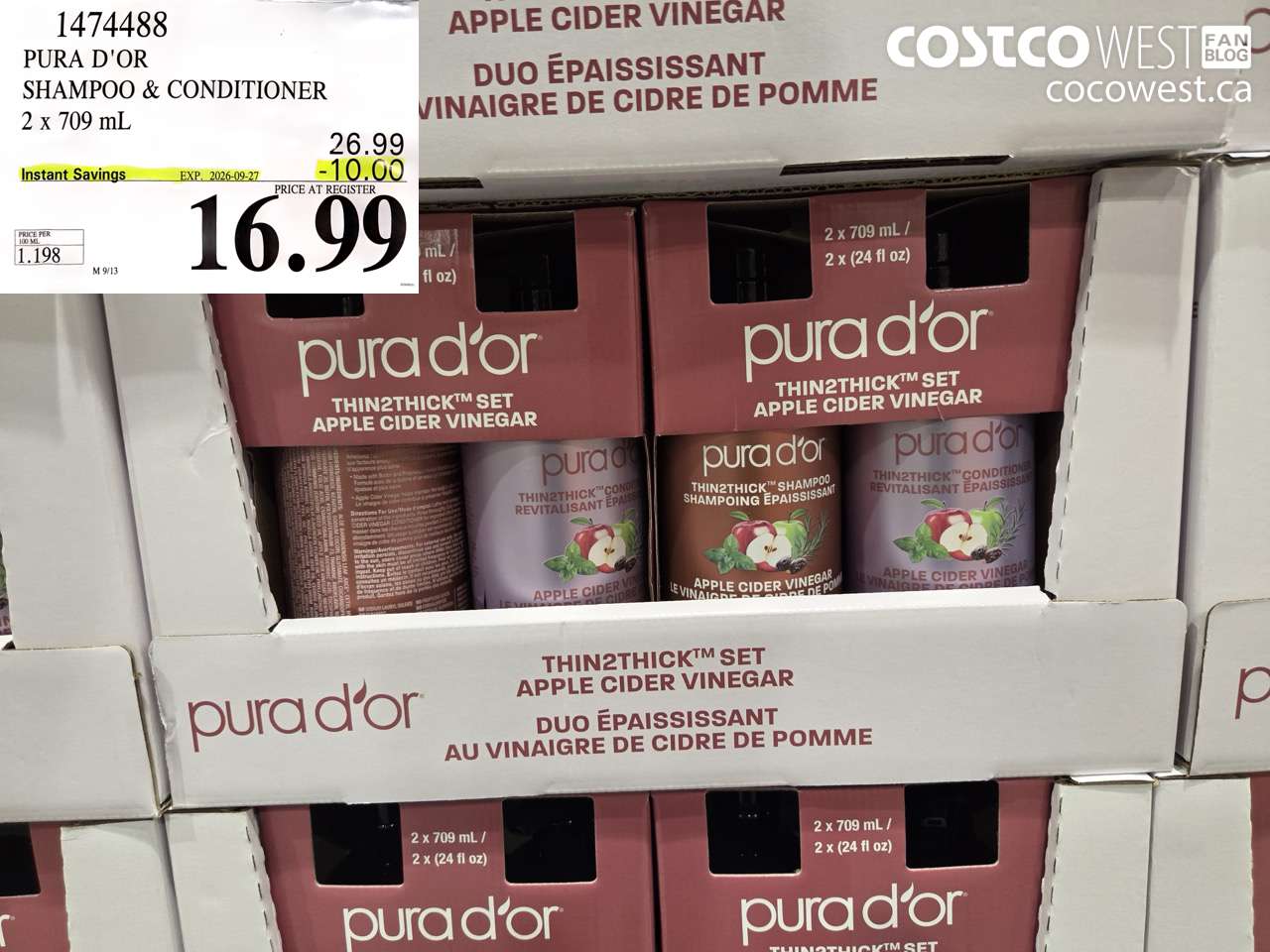 1474488 PURA D'OR SHAMPOO & CONDITIONER 2 X 709 ML ($10.00 INSTANT SAVINGS EXPIRES ON 2026-09-27) $16.99