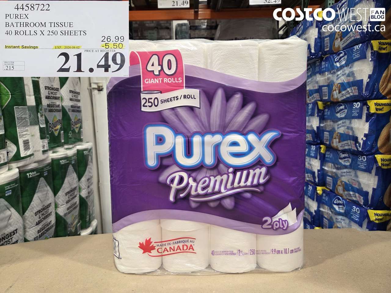 4458722 PUREX BATHROOM TISSUE 40 ROLLS X 250 SHEETS ($5.50 INSTANT SAVINGS EXPIRES ON 2026-08-02) $21.49
