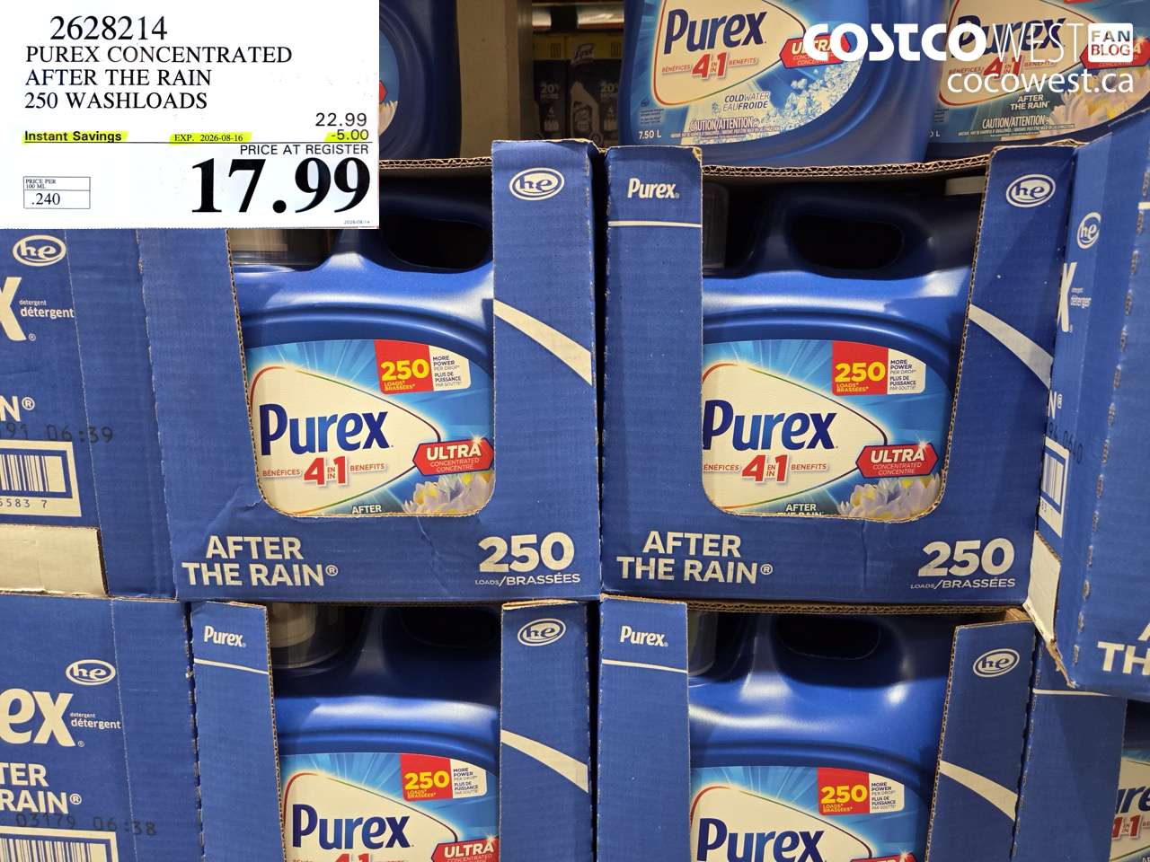 2628214 PUREX CONCENTRATED AFTER THE RAIN 250 WASHLOADS ($5.00 INSTANT SAVINGS EXPIRES ON 2026-08-16) $17.99