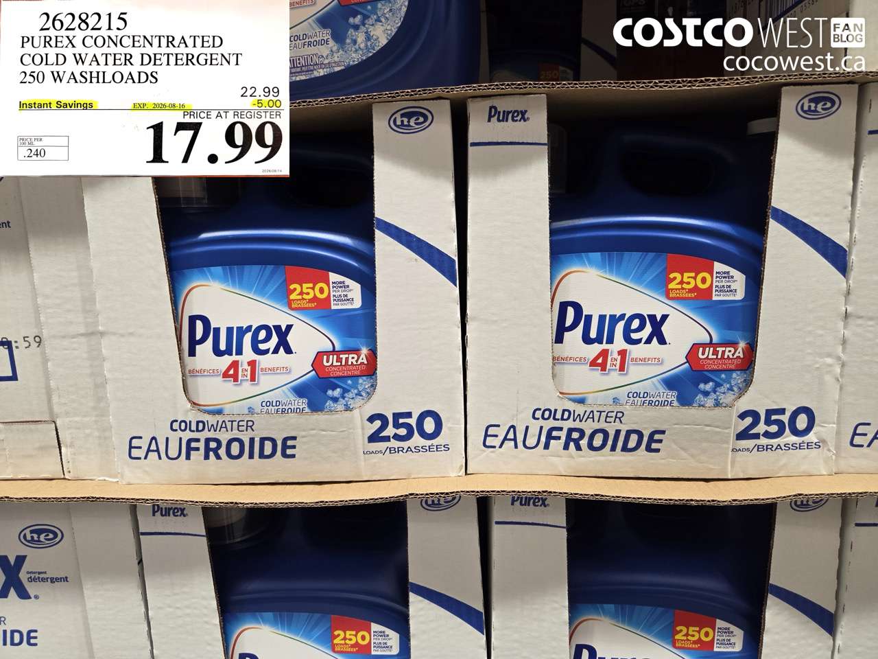 2628215 PUREX CONCENTRATED COLD WATER DETERGENT 250 WASHLOADS ($5.00 INSTANT SAVINGS EXPIRES ON 2026-08-16) $17.99