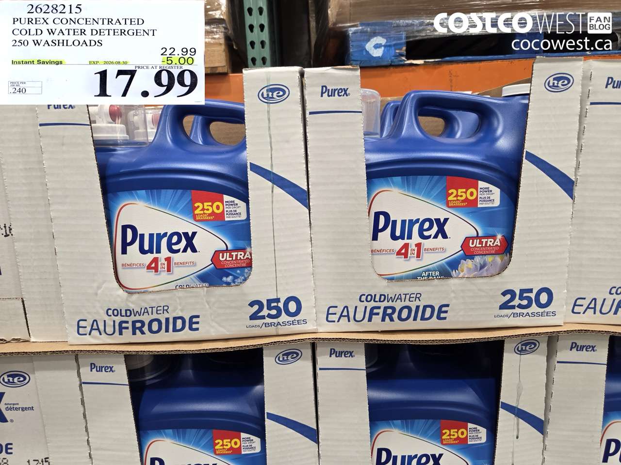 2628215 PUREX CONCENTRATED COLD WATER DETERGENT 250 WASHLOADS ($5.00 INSTANT SAVINGS EXPIRES ON 2026-08-30) $17.99