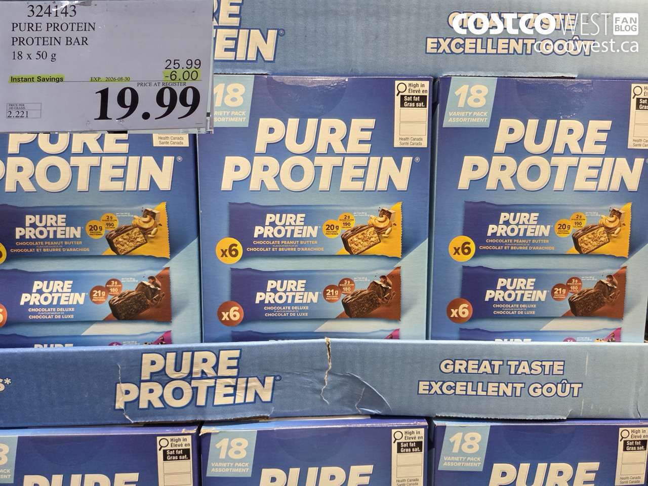 324143 PURE PROTEIN PROTEIN BAR 18 X 50 G ($6.00 INSTANT SAVINGS EXPIRES ON 2026-08-30) $19.99
