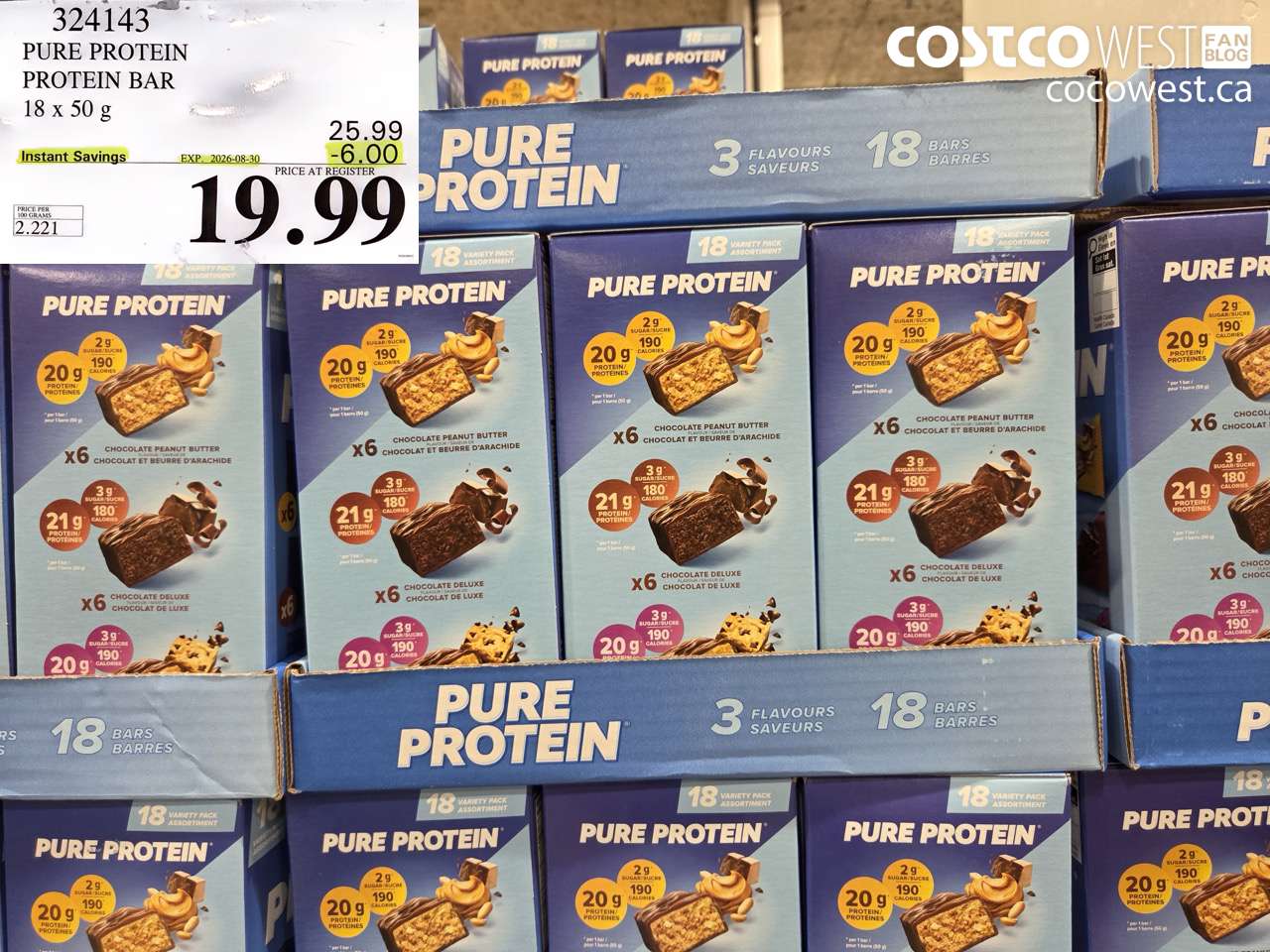 324143 PURE PROTEIN PROTEIN BAR 18 X 50 G ($6.00 INSTANT SAVINGS EXPIRES ON 2026-08-30) $19.99