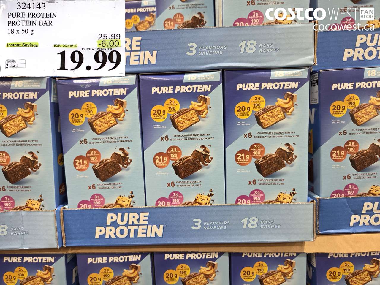 324143 PURE PROTEIN PROTEIN BAR 18 X 50 G ($6.00 INSTANT SAVINGS EXPIRES ON 2026-08-30) $19.99