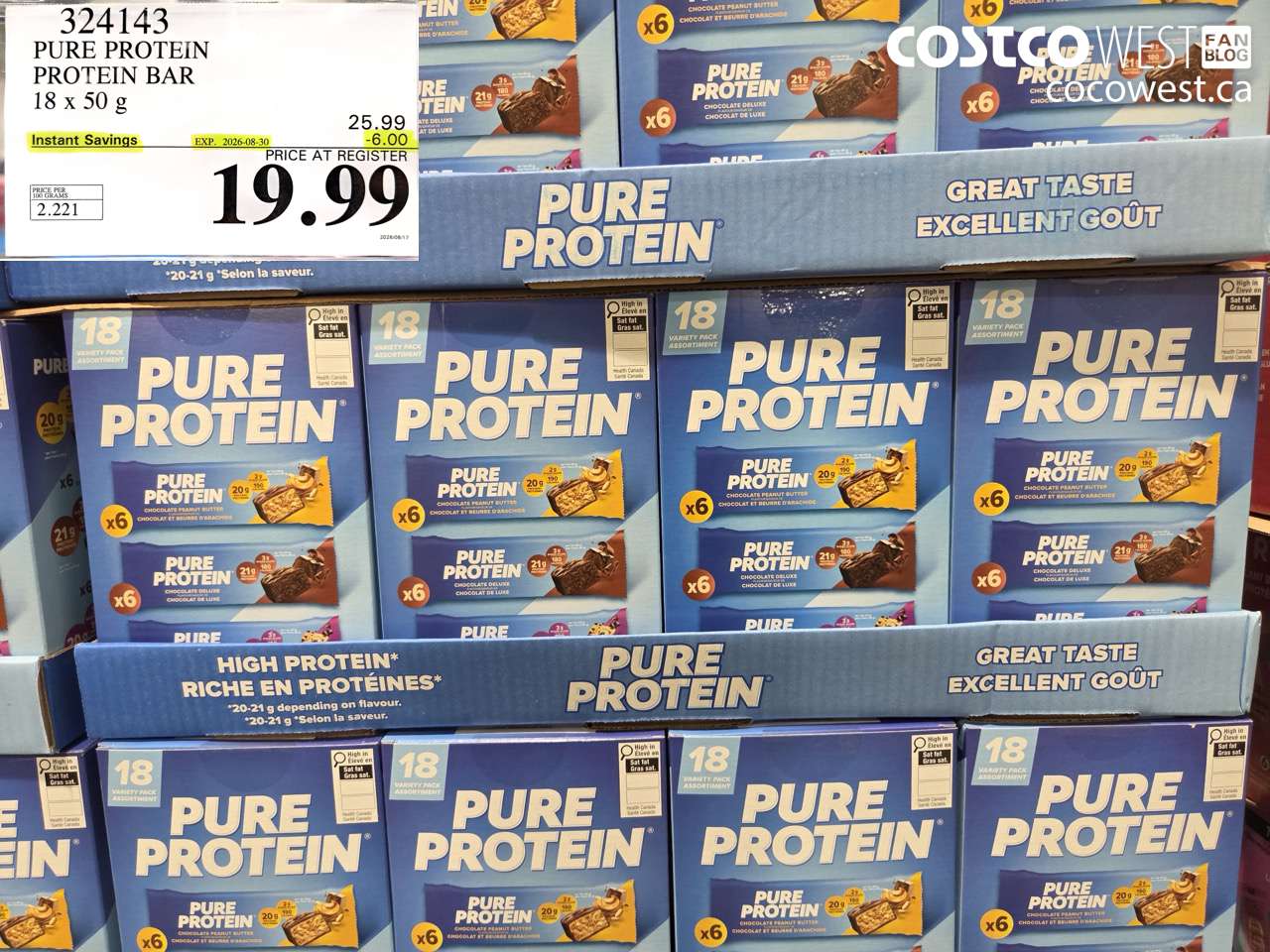 324143 PURE PROTEIN PROTEIN BAR 18 X 50 G ($6.00 INSTANT SAVINGS EXPIRES ON 2026-08-30) $19.99