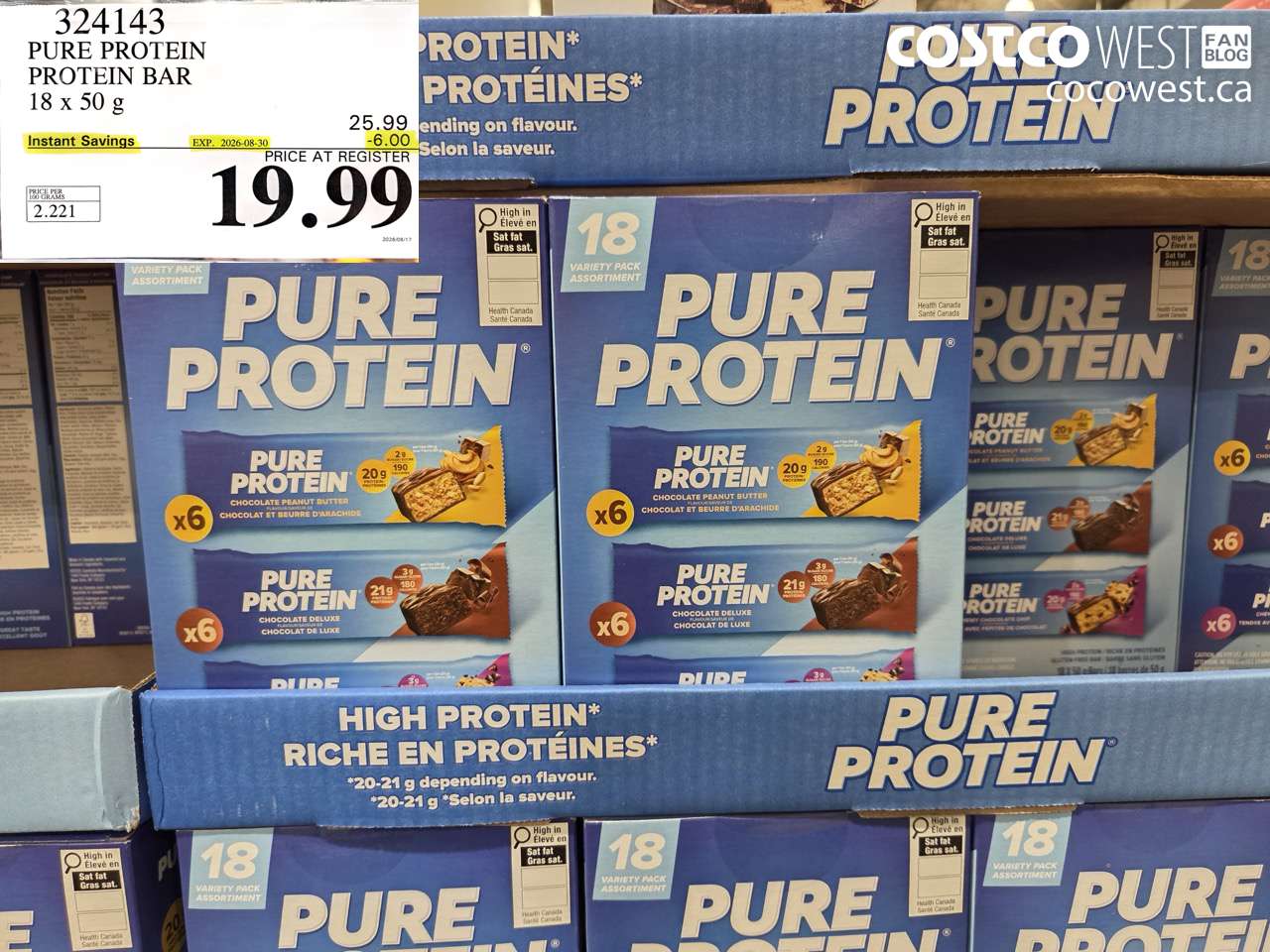 324143 PURE PROTEIN PROTEIN BAR 18 X 50 G ($6.00 INSTANT SAVINGS EXPIRES ON 2026-08-30) $19.99