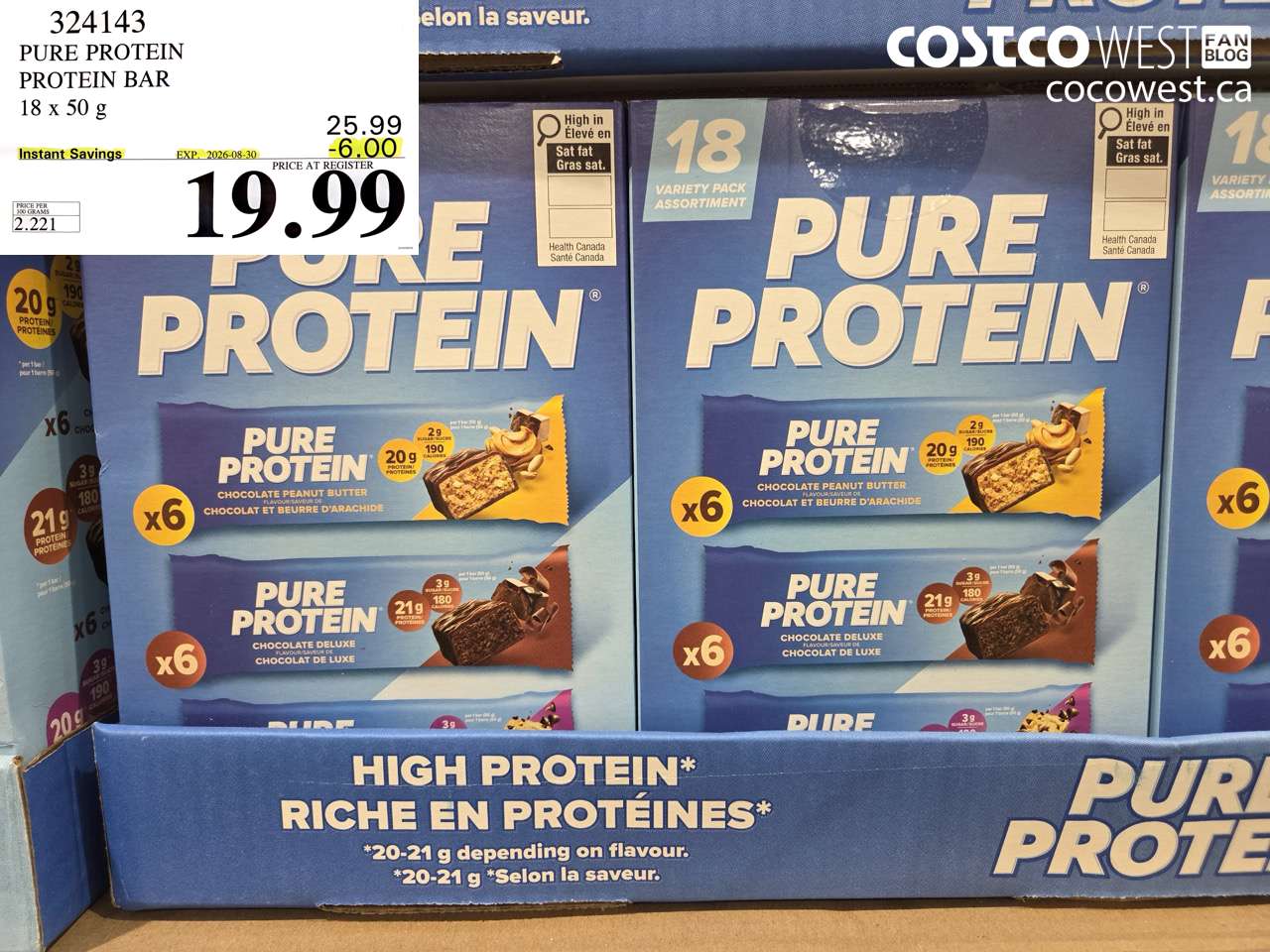 324143 PURE PROTEIN PROTEIN BAR 18 X 50 G ($6.00 INSTANT SAVINGS EXPIRES ON 2026-08-30) $19.99