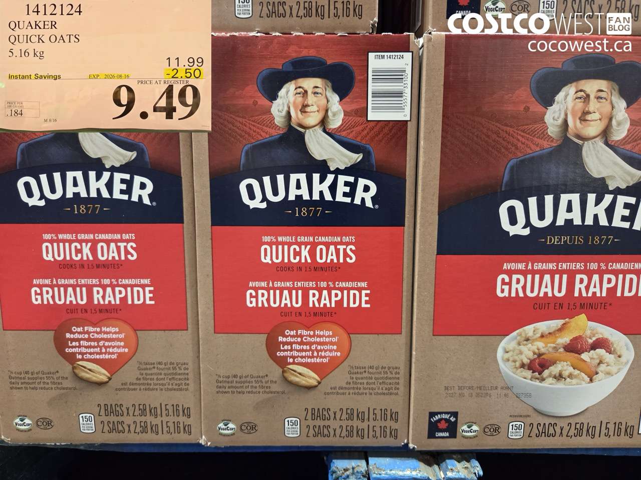 1412124 QUAKER QUICK OATS 5.16 KG ($2.50 INSTANT SAVINGS EXPIRES ON 2026-08-16) $9.49