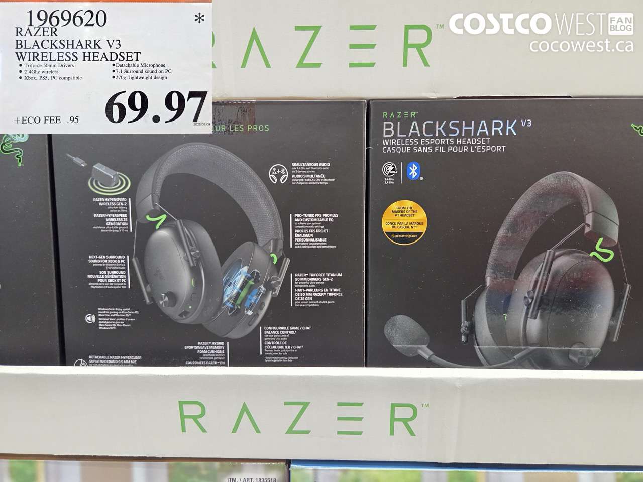 1969620 RAZER BLACKSHARK V3 WIRELESS HEADSET $69.97